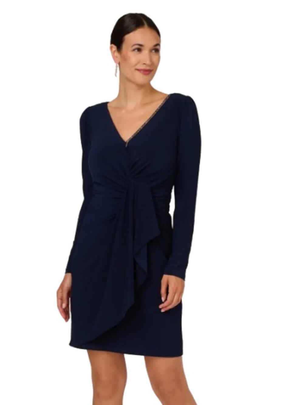 ADRIANNA PAPELL Long Sleeve Sheath Dress Size 10 Midnight Blue Cocktail NWT
